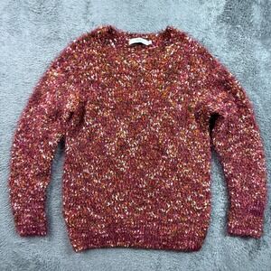 Isle Sweater Womens S Red Fuzzy Popcorn Knit Boho Crew Neck Pullover Excellent